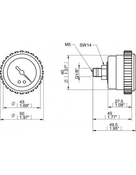 3101602 Vacuum gauge w. nut -100 kPa/-30 inHg With teflon ring